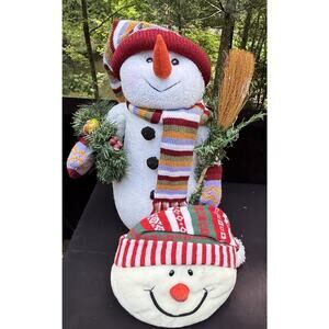 2 Large Vintage Snowman Carrot Nose Christmas Plush Standing & Hanging 24” Tall